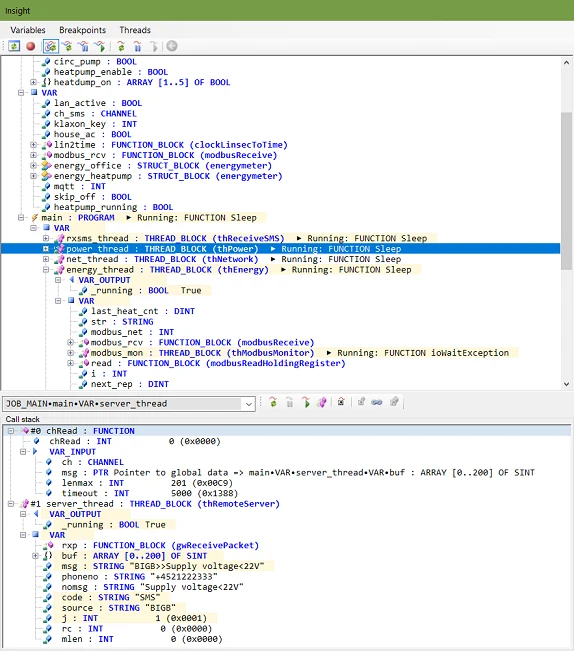 RTCU IEX Insight! screenshot showing live application inspection