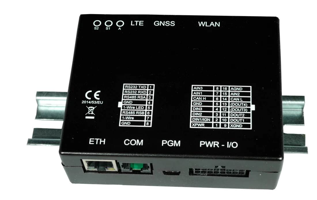 RTCU LX5 enclosure shown on a DIN rail