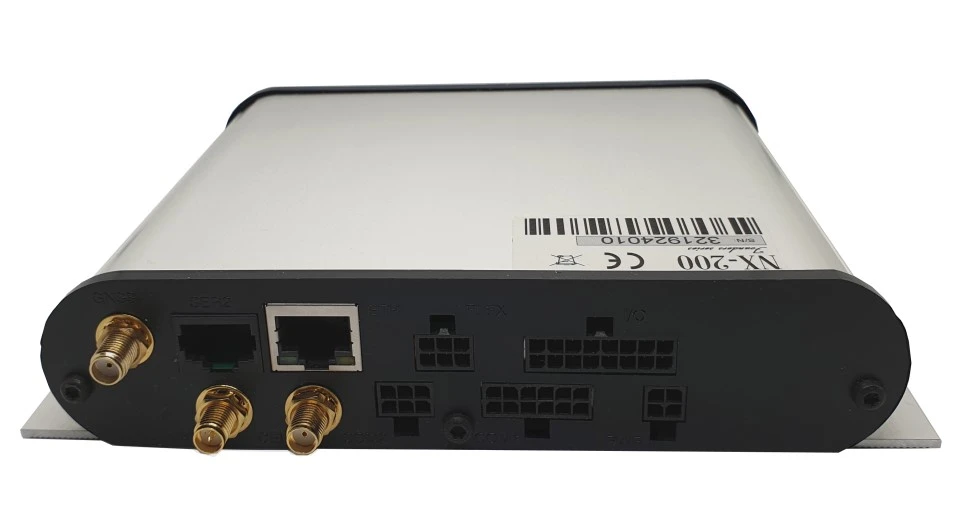 Original RTCU NX-200 rear photograph showing antenna, Ethernet and installation connectors