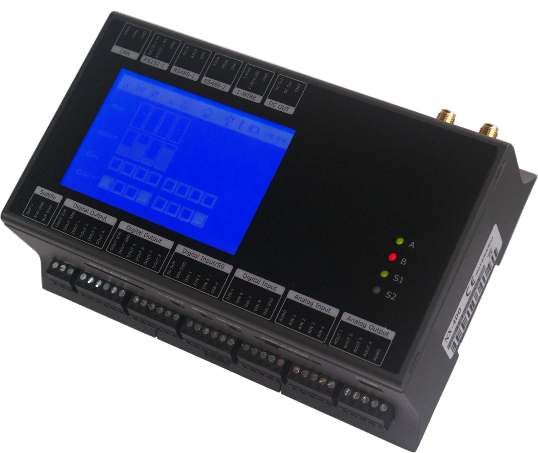 RTCU NX-400 evo enclosure and terminals viewed at an angle