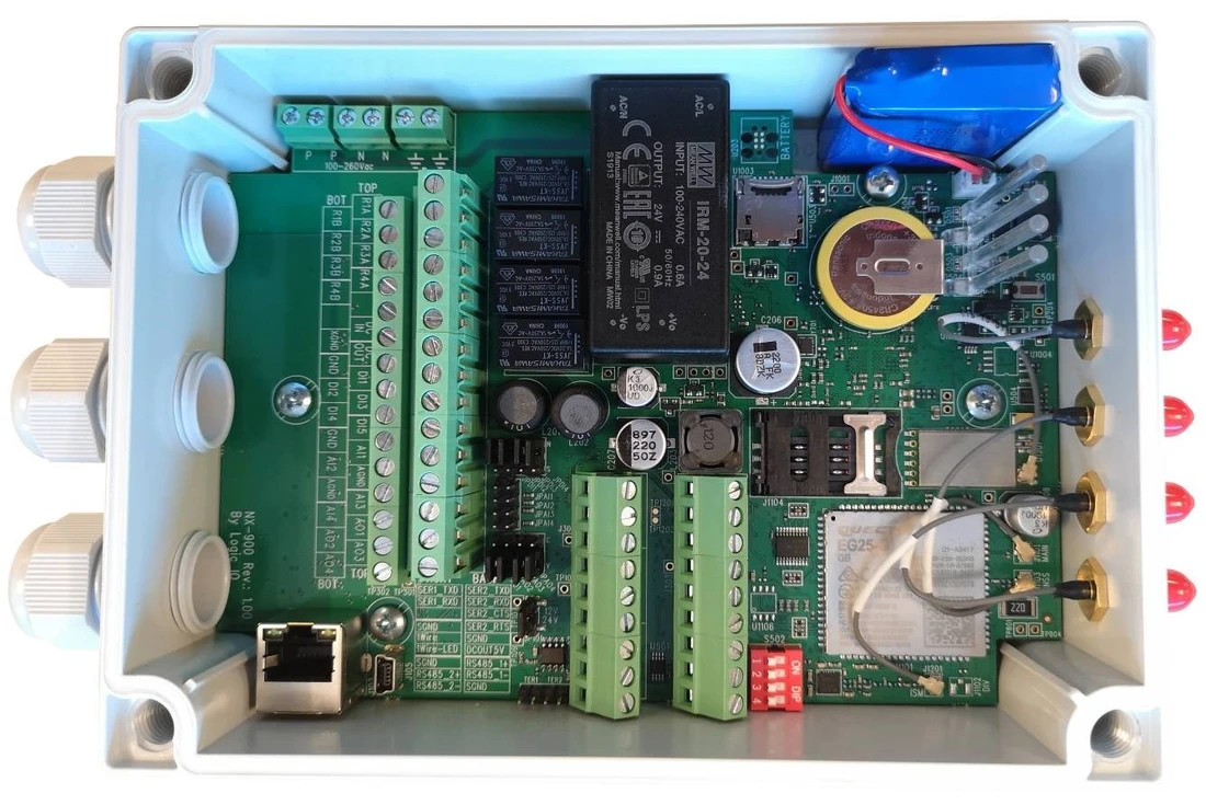 Original RTCU NX-900 with enclosure open and internal connections visible